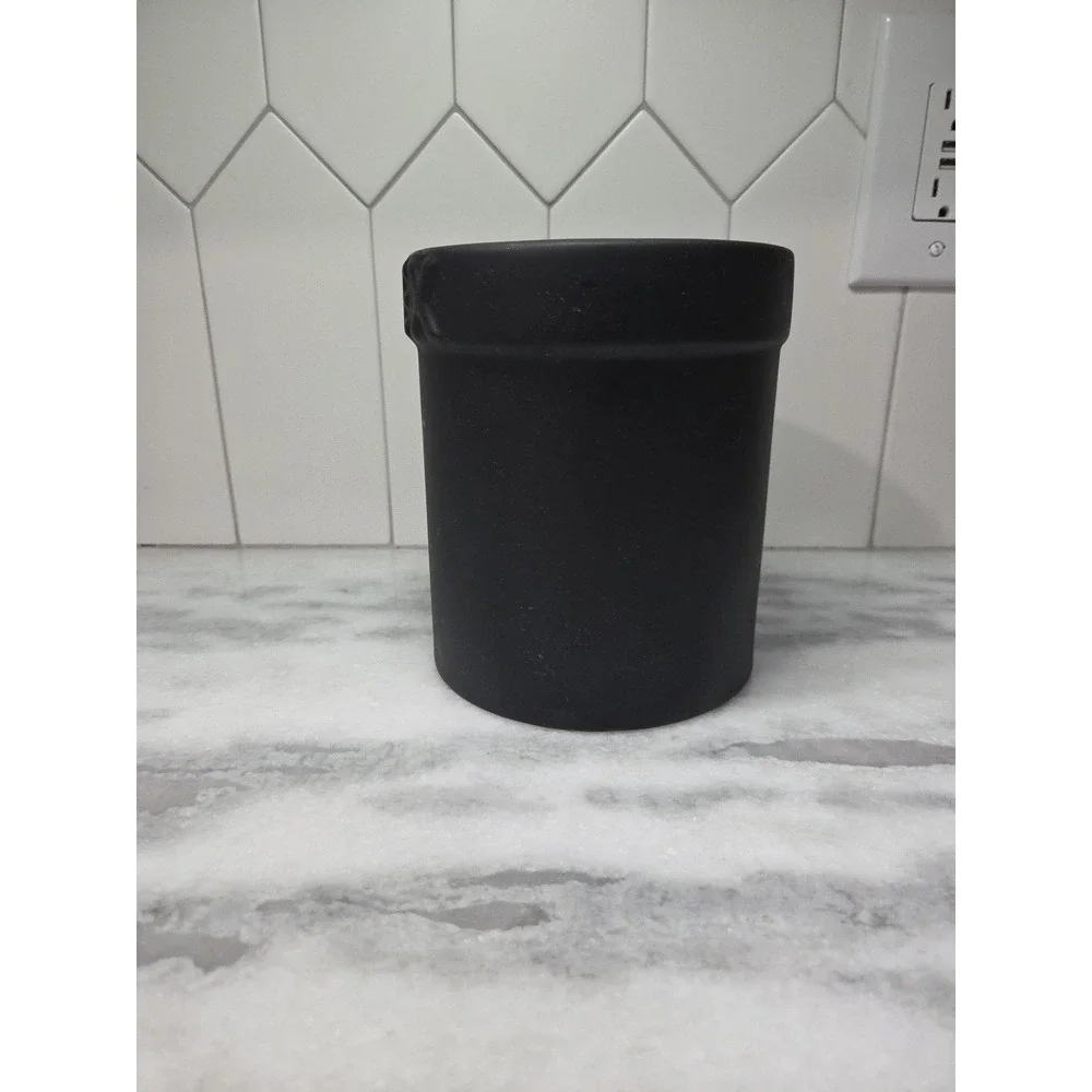 Pyrex Matte Black Utensil Holder, Vintage Kitchen Vessel, Stoneware‎ Vase, Decor